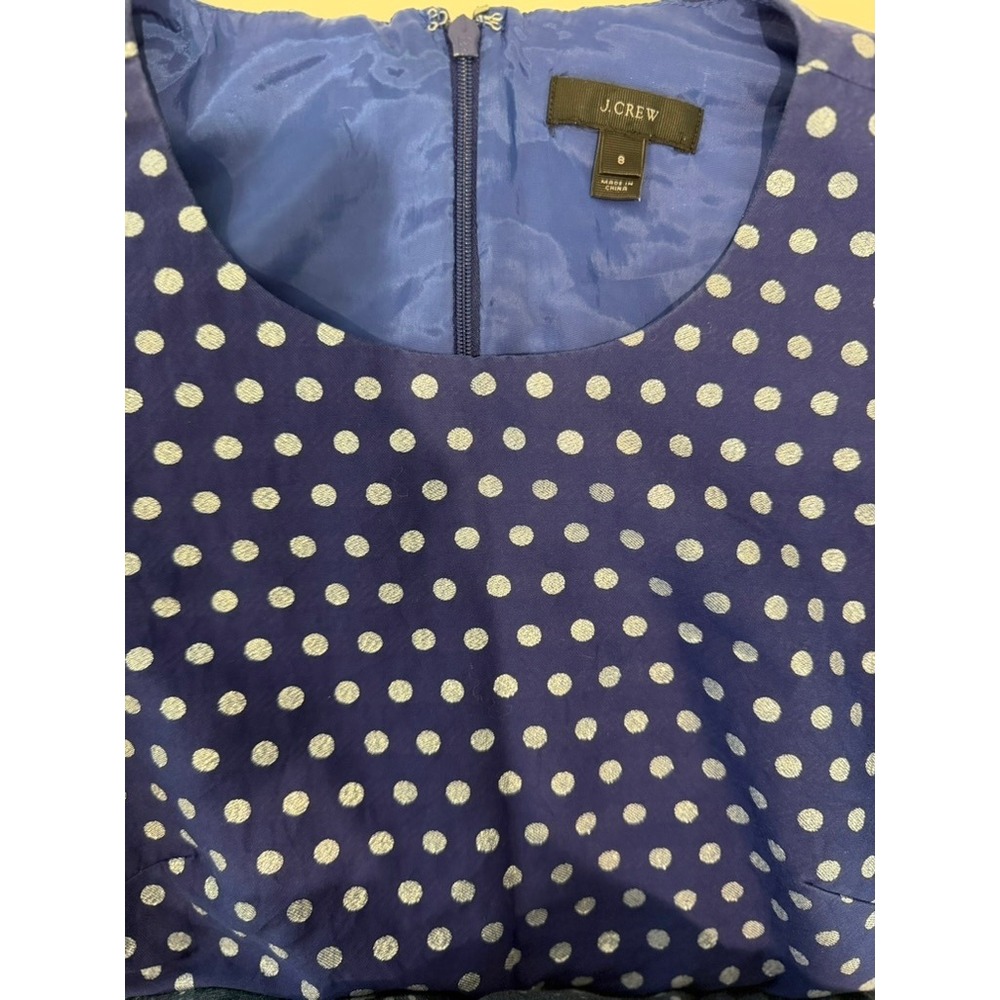 J.Crew Navy Blue & Silver Shimmer Polka Dot Sleeveless Cocktail Dress Size 8 - Picture 4 of 6